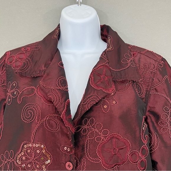 Susan Graver Style Burgundy Sequin Embroidered Jacket - Picture 2 of 14